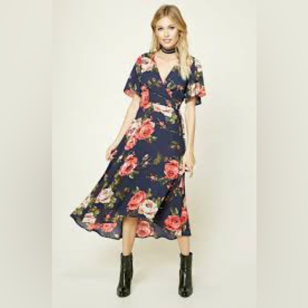 Forever 21 Blue Floral Wrap Dress